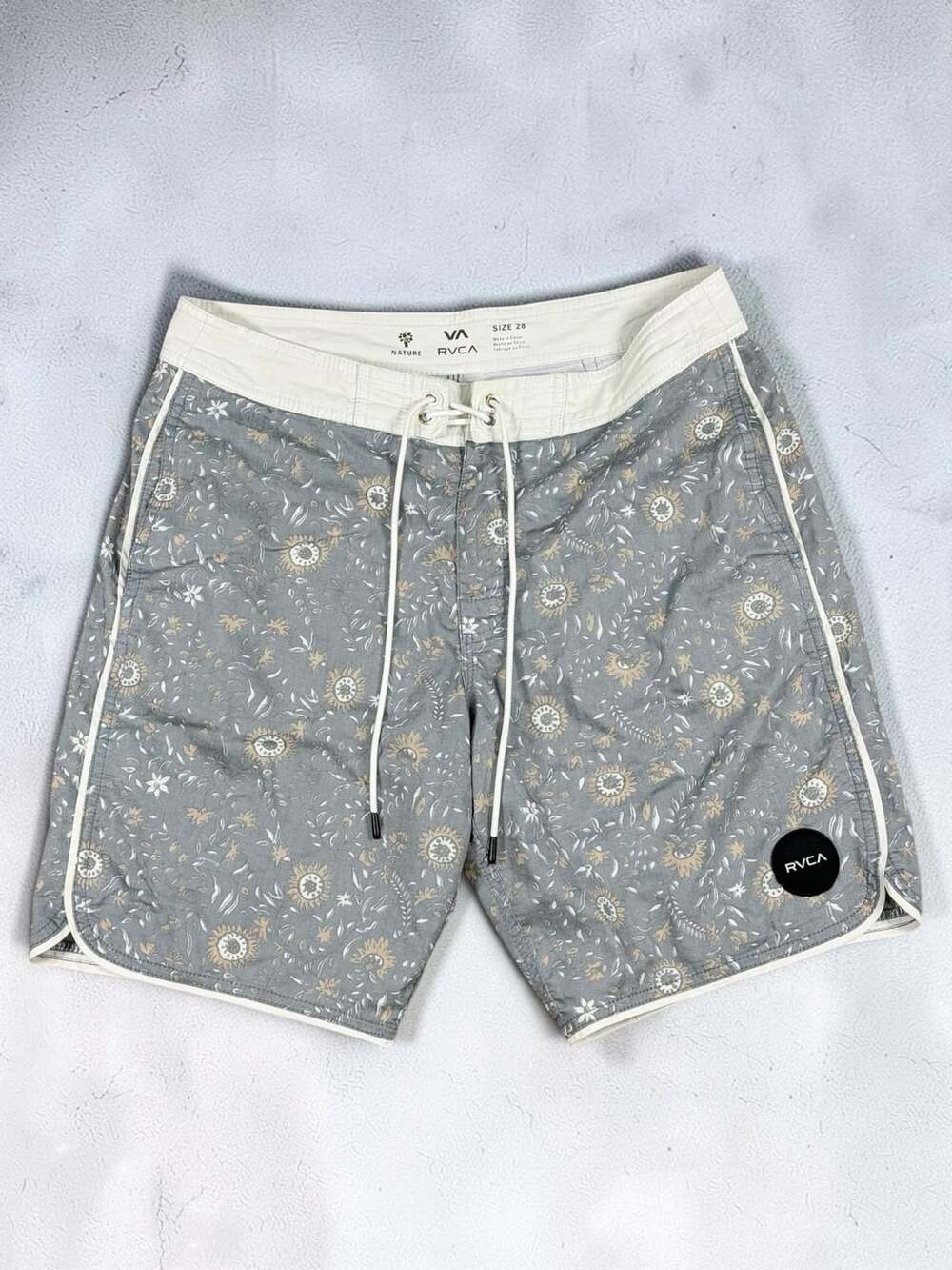 RVCA Nature Boardshorts Size 28 Gray Floral Surf Swim Trunk Shorts